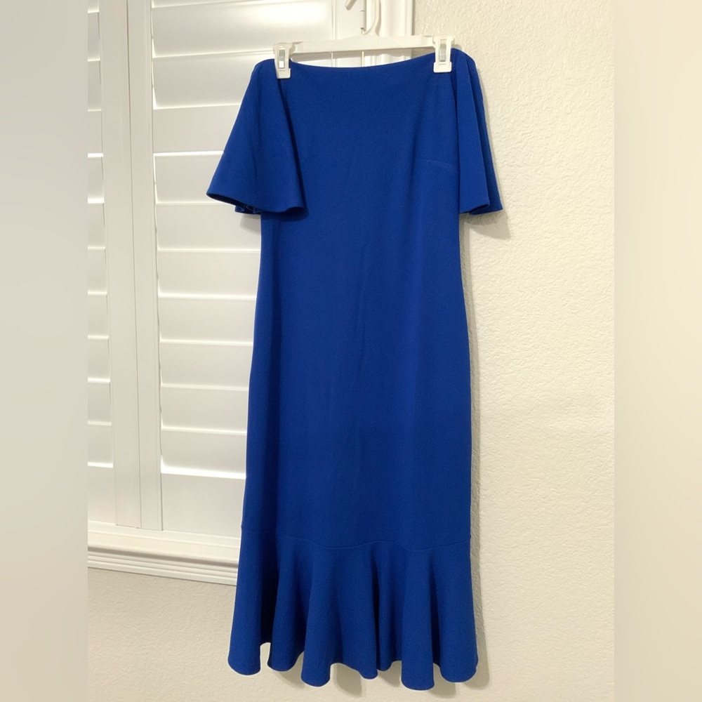 zack london blue off shoulder frill detail mini dress